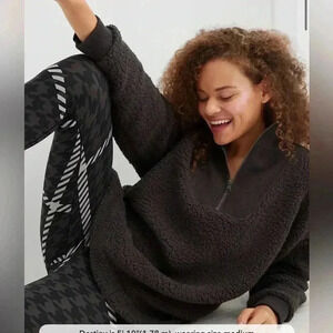 Aerie Black Sherpa Quarter-Zip Sweatshirt